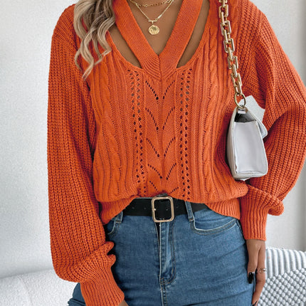 Cutout V-Neck Long Sleeve Sweater