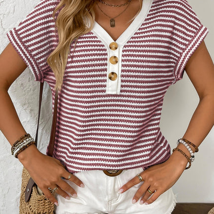 Striped V-Neck Short Sleeve T-Shirt