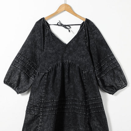 V-Neck Three Quarter Sleeve Denim Dress