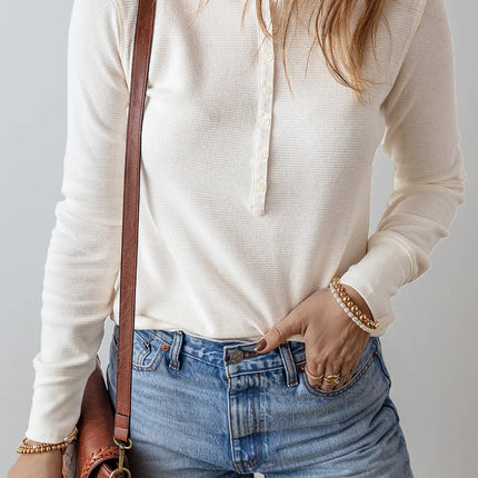 Half Button Long Sleeve Top