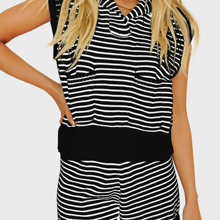 Striped Cap Sleeve Top and Shorts Sweater Set