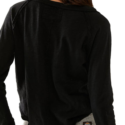 Exposed Seam Notched Long Sleeve T-Shirt