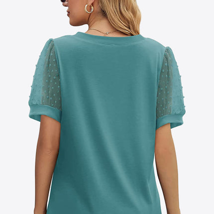 Swiss Dot Puff Sleeve V-Neck Tee