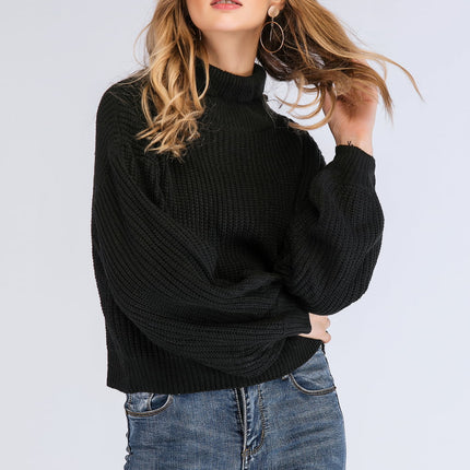 Double Take Turtleneck Rib-Knit Dropped Shoulder Sweater