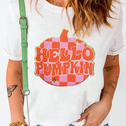 Pumpkin Round Neck Short Sleeve T-Shirt