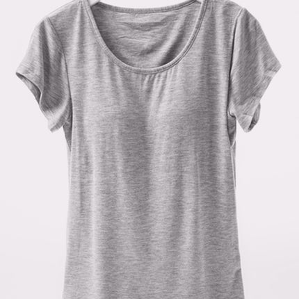 Round Neck Short Sleeve T-Shirt with Bra