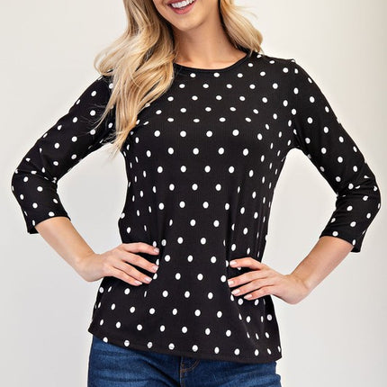 Celeste Full Size Polka Dot Round Neck Three-Quarter Sleeve T-Shirt