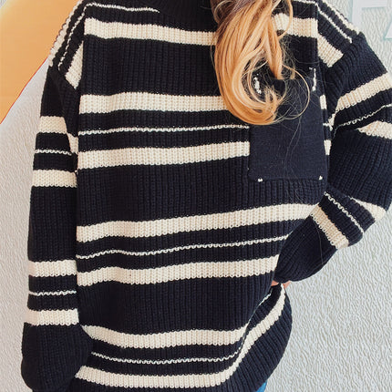 Striped Round Neck Long Sleeve Sweater