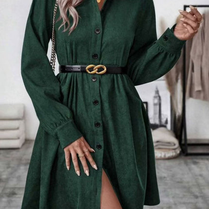 Ruched Button Up Long Sleeve Dress