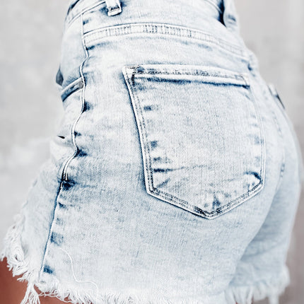 Raw Hem Buttoned Denim Shorts with Pockets