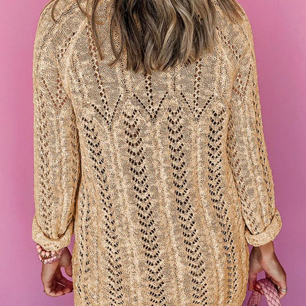 Openwork Open Front Long Sleeve Cardigan - Vickie Lynn's
