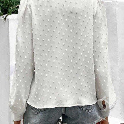 Double Take Swiss Dot Lace Trim Long Sleeve Shirt