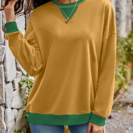 Lovelet Contrast Round Neck Long Sleeve Sweatshirt