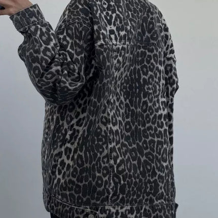 Leopard Button Up Long Sleeve Denim Top