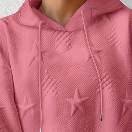 Plus Size Star Texture Long Sleeve Drawstring Hoodie