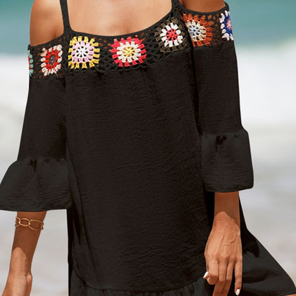 Crochet Cold Shoulder Three-Quarter Sleeve Cover Up