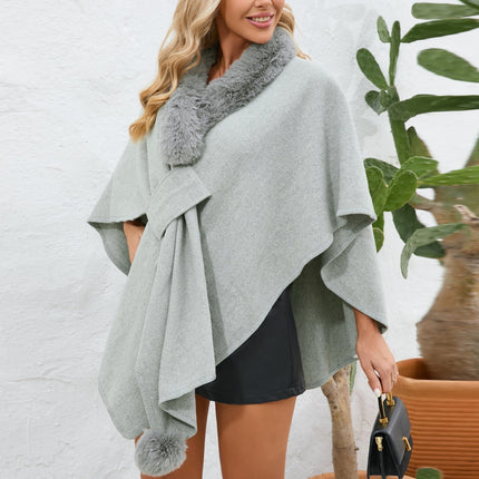 Fuzzy Trim Open Front Poncho