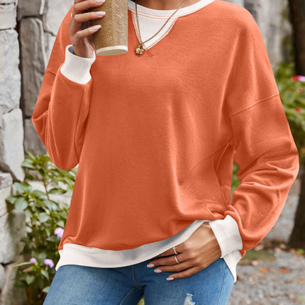 Lovelet Contrast Round Neck Long Sleeve Sweatshirt