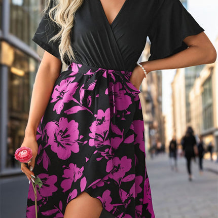 Tied Printed Short Sleeve Mini Dress