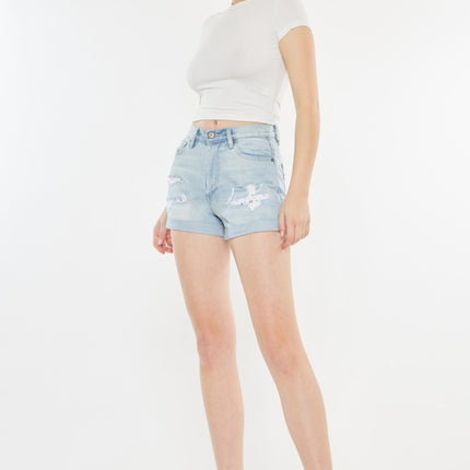 Kancan High Rise Repaired Mom Denim Shorts
