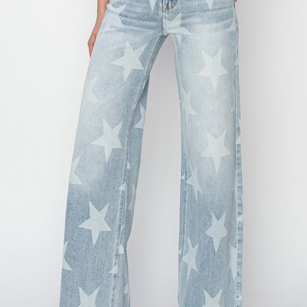 RISEN Full Size Raw Hem Star Wide Leg Jeans