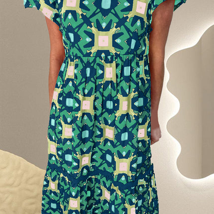 Printed Notched Cap Sleeve Dress