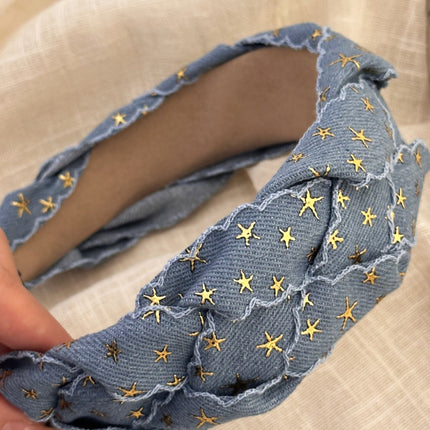 Star Braided Wide Denim Headband