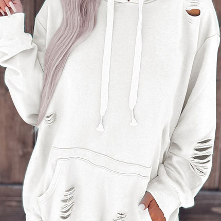 Distressed Drawstring Long Sleeve Hoodie