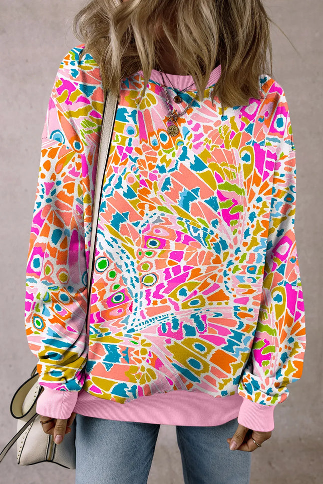 Printed Round Neck Long Sleeve Sweatshirt - Vickie Lynn's