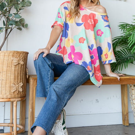 HOPELY Floral Waffle Oversize T-Shirt