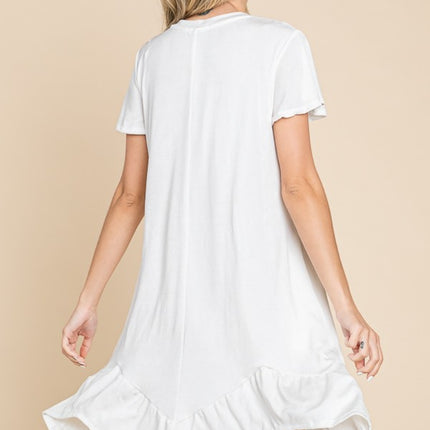 Culture Code Full Size Short Sleeve Ruffled Asymmetric Hem Dress