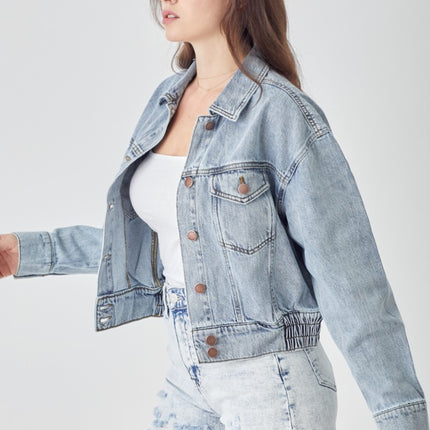 RISEN Full Size Button Down Cropped Denim Jacket