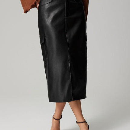 Slit Midi Skirt with Pockets