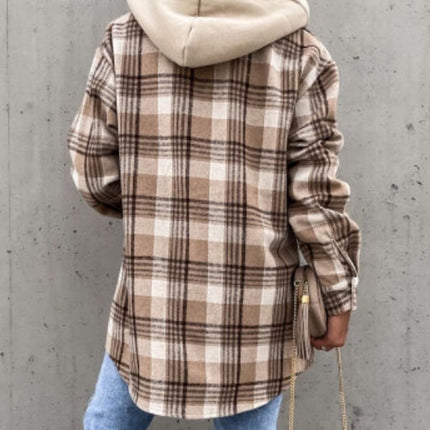 Plaid Button Up Jacket with Removable Hood