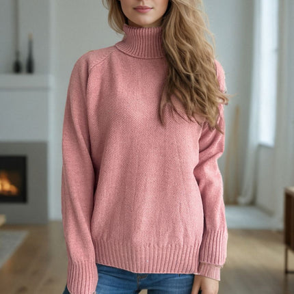 Ribbed Turtleneck Raglan Sleeve Sweater