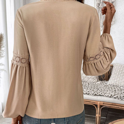 Perfee Frill Tie Neck Long Sleeve Blouse