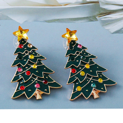 Alloy Inlaid Rhinestone Christmas Tree Earrings