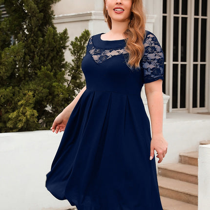 Plus Size Ruched Round Neck Short Sleeve Dress