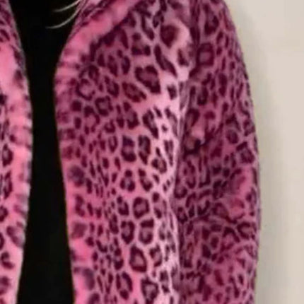 Full Size Leopard Furry Collared Neck Long Sleeve Coat