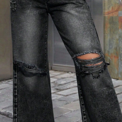 Distressed Wide Leg Jeans with Pockets