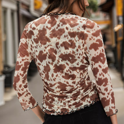 Oh Full Size Animal Print Button Down Plunge Top