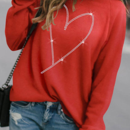 Valentine's Day Rhinestone Heart Long Sleeve Sweatshirt