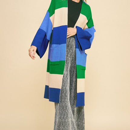 Davi & Dani Color Block Kimono Sleeve Open Front Cardigan