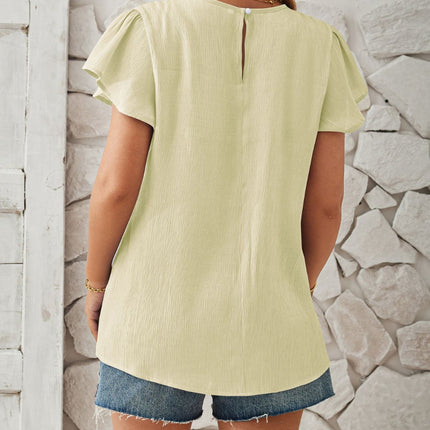 Round Neck Keyhole Cap Sleeve T-Shirt