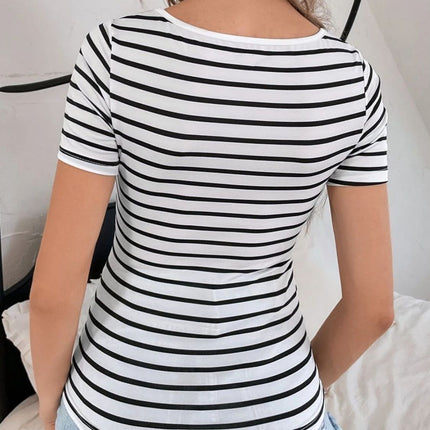 Striped V-Neck Short Sleeve T-Shirt