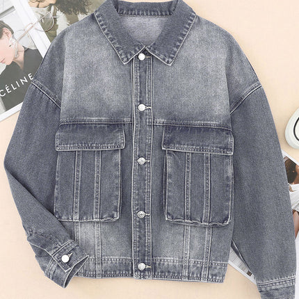 Collared Neck Button Up Denim Jacket