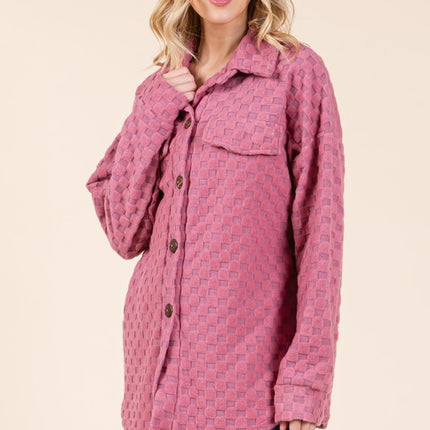 BOMBOM Checkered Button Down Dropped Shoulder Shacket