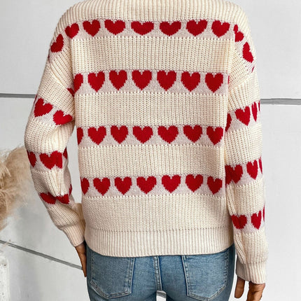 Heart Round Neck Dropped Shoulder Sweater