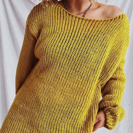 Boat Neck Dropped Shoulder Sweater