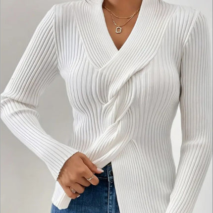 Twist Front Ribbed Long Sleeve Sweater